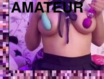 gros-nichons, masturbation, amateur, ados, jouet, sale, solo