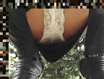 Leather Boots Miniskirt & Lace Panties