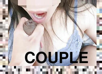 asiatique, ejaculation-sur-le-corps, branlette, couple, point-de-vue, thaï, sur-le-visage, belle, brunette