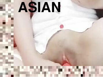 asiático, tetas-grandes, masturbación, enfermera, coño-pussy, amateur, madurita-caliente, juguete, masaje, cachonda