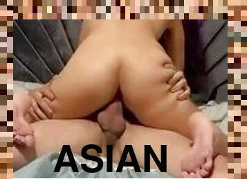 asiatique, tricherie, énorme, chatte-pussy, femme, amateur, milf, petite-amie, ejaculation, chevauchement