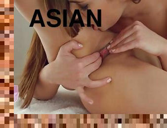 asiatique, babes, lesbienne, doigtage