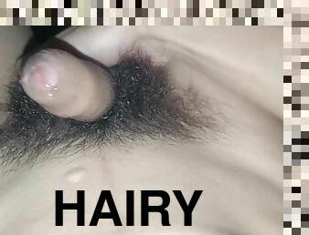 Dripping down cum off soft youthful hairy cock