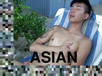 asiatisk, masturbation, amatör, gigantisk-kuk, gay, juckande, bedårande, ensam, twink, tatuering