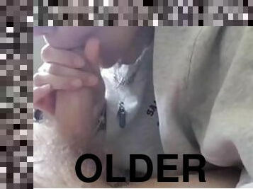 Young blonde deep throat’s older husbands cock