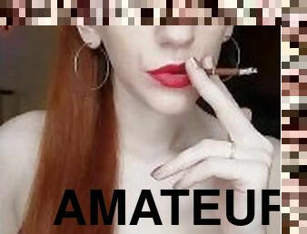 amateur, rousse, fétiche, solo, fumer, cuir