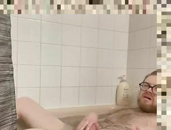 Furry cub takes a bath plays with his ass and jerks his thick cut cock TEASER