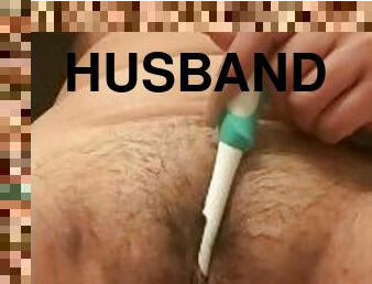 Playing with my husband toothbrush
