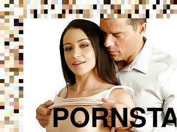 pornostjerne, deepthroat, i-ansigtet, brunette