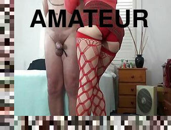 amateur, mature, énorme-bite, branlette, bas, femme-dominatrice, fessée