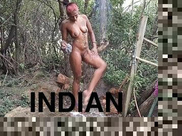 INDIAN Nude outdoor public shower at nude resort