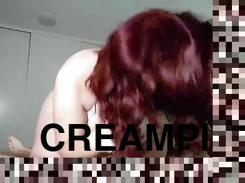 Redhead girlfriend with big ass sucks dick and gets creampied