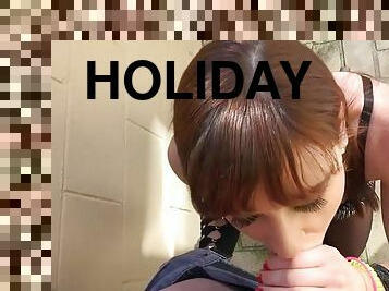 Redhead bitch audrey holiday eats balls and sucks cock