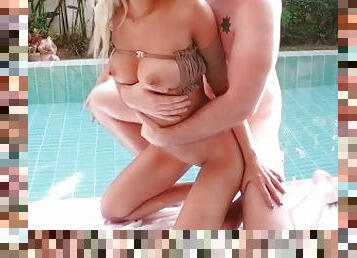 Horny Couple Outdoor Sex by the Pool