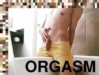 baignade, énorme, orgasme, ejaculation-sur-le-corps, gay, ejaculation, solo, hôtel, sous-vêtements