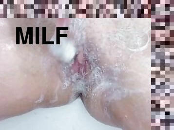 bad, storatuttar, hårig, masturbation, fitta-pussy, amatör, milf, leksak, dildo, dusch