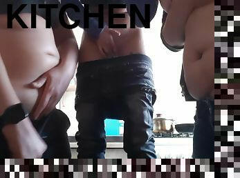 In The Kitchen We Take Turns Smoking, Masturbating And Cumming