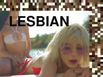 на-свіжому-повітрі, лесбіянка-lesbian, фінгеринг, блондинка, брюнетка