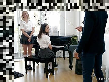 Black piano teacher dicks two white girls