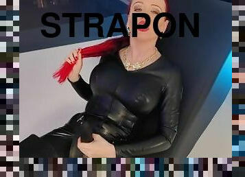 strap-on, amatör, bdsm, pov, ensam, bondage, stövlar, femdom, läder