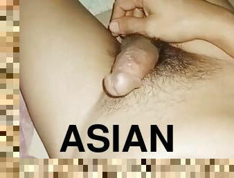 asiatisk, masturbation, gigantisk-kuk, tonåring, avrunkning, juckande, kuk