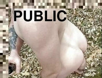 Hard cock naked in public park!