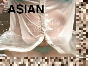 asiatisk, masturbation, utomhus, publik, fru, amatör, japansk, pov, exhibitionist, vått