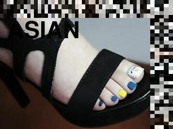 SAKURAsFEET - Perfect Asian toes in high heel sandals get licked fucked and cummed