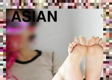 asiatisk, avsugning, japansk, fötter, sprut, perfekt, fetisch, kinesisk, koreansk, footrunk