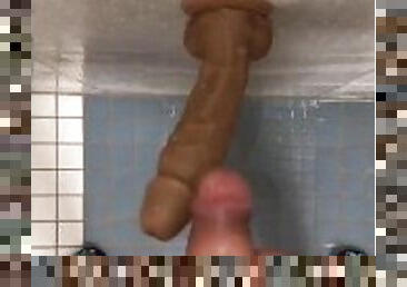 Shower Masturbation Piss and Cum On Wall Suction Dildo Then Taste It