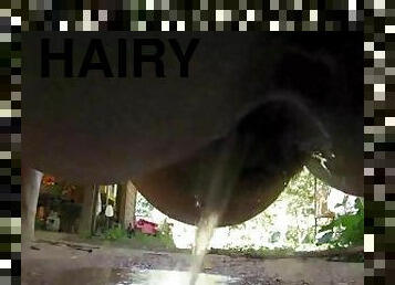 Fat girl peeing on security camera outside wet hairy pussy pissing on feet