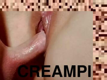 arsch, muschi, dilettant, beule-schuss, junge, selbst-gefertigt, creampie, paar, gesichtspunkt, beule