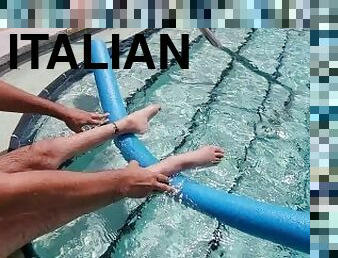 Paraplegic Using A Pool Noodle To Support Scrawny Legs