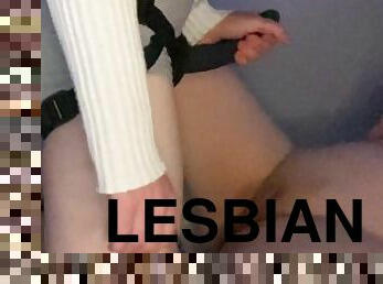 orgasm, strap-on, amatör, lesbisk, par, flickvän, sprut, knullande