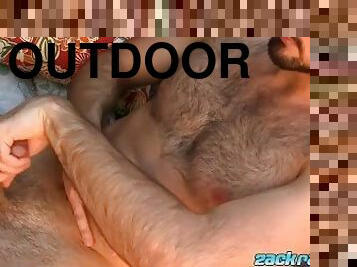 Handsome hung stud Mason Lear masturbates and cums outdoor