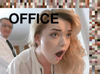Young blondie in high heels gets pussy wrecked in the office