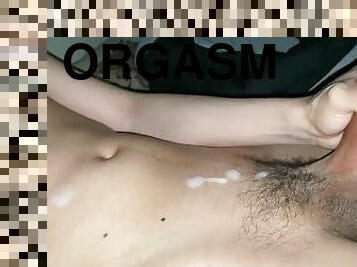 Uncut latino cums on his stomach