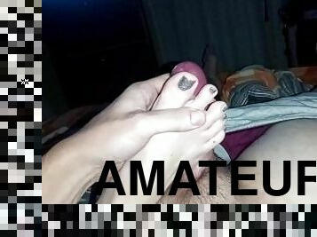 masturbation, amatör, cumshot, avrunkning, par, fötter, juckande, pov, sprut, verklighet