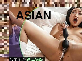 Secret Asian camgirl caught having big squirting orgasm before enjoying her housemates hard cock