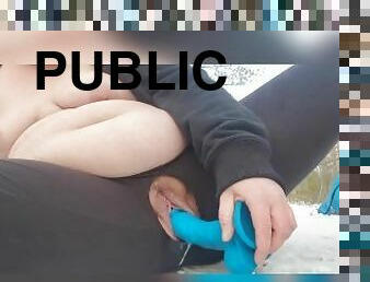 hårig, masturbation, utomhus, publik, fitta-pussy, kvinnligt-sprut, amatör, milf, bbw, knubbig