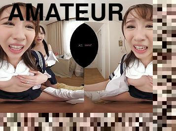 Amateur POV VR hardcore with cumshot with busty Japanese schoolgirls in student uniform