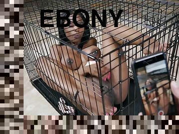 Caged ebony with fake boobs gets fucked balls deep