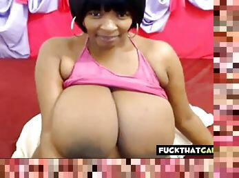 Ebony silky breasts on webcam