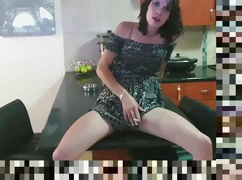 Kinky Slut On A Kitchen Counter Smoking A Cigarette With He Legs Open No Panties