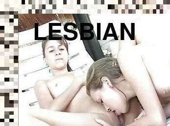 Selina 18 year old lesbian licks and rubs pussy