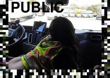 Trucker fucks guard at PUBLIC truck stop in Des Moines, Iowa.