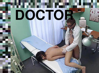 Lovely brunette boned by doctor's hard rod