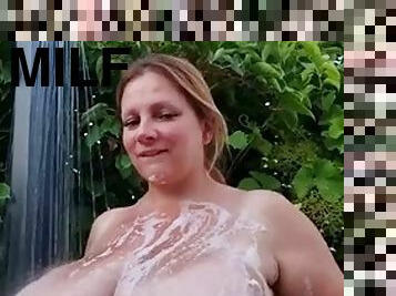 BBW MILF with huge boobs in the shower