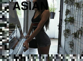 asiatique, levrette, ados, pornstar, point-de-vue, culotte, naturel, serrée, mignonne, petit-ami