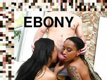 two amazingly hot Ebony beauties tease cock with their mouth and vag